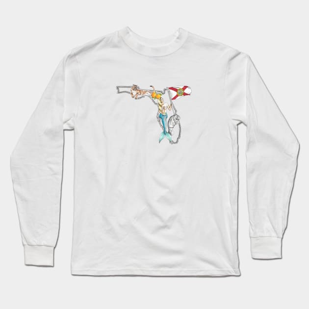 Florida Mermaid Long Sleeve T-Shirt by Elizabeth Weglein Art